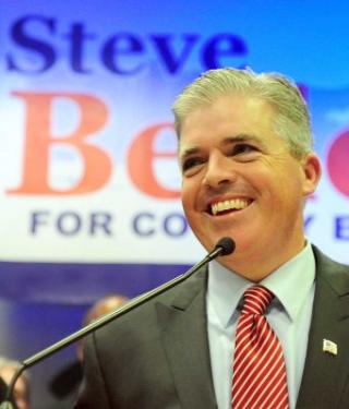 Photo credit: Newsday / Thomas A. Ferrara | Steve Bellone speaks to supporters. (Nov. 8, 2011)